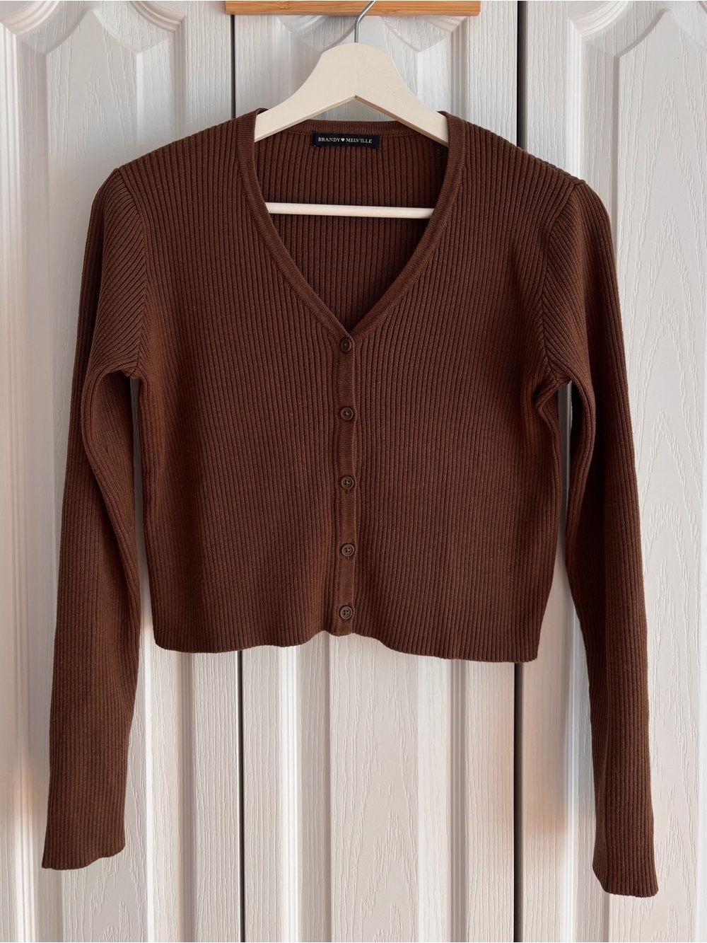 Brandy Melville Brown Ribbed V-Neck Button Cardigan